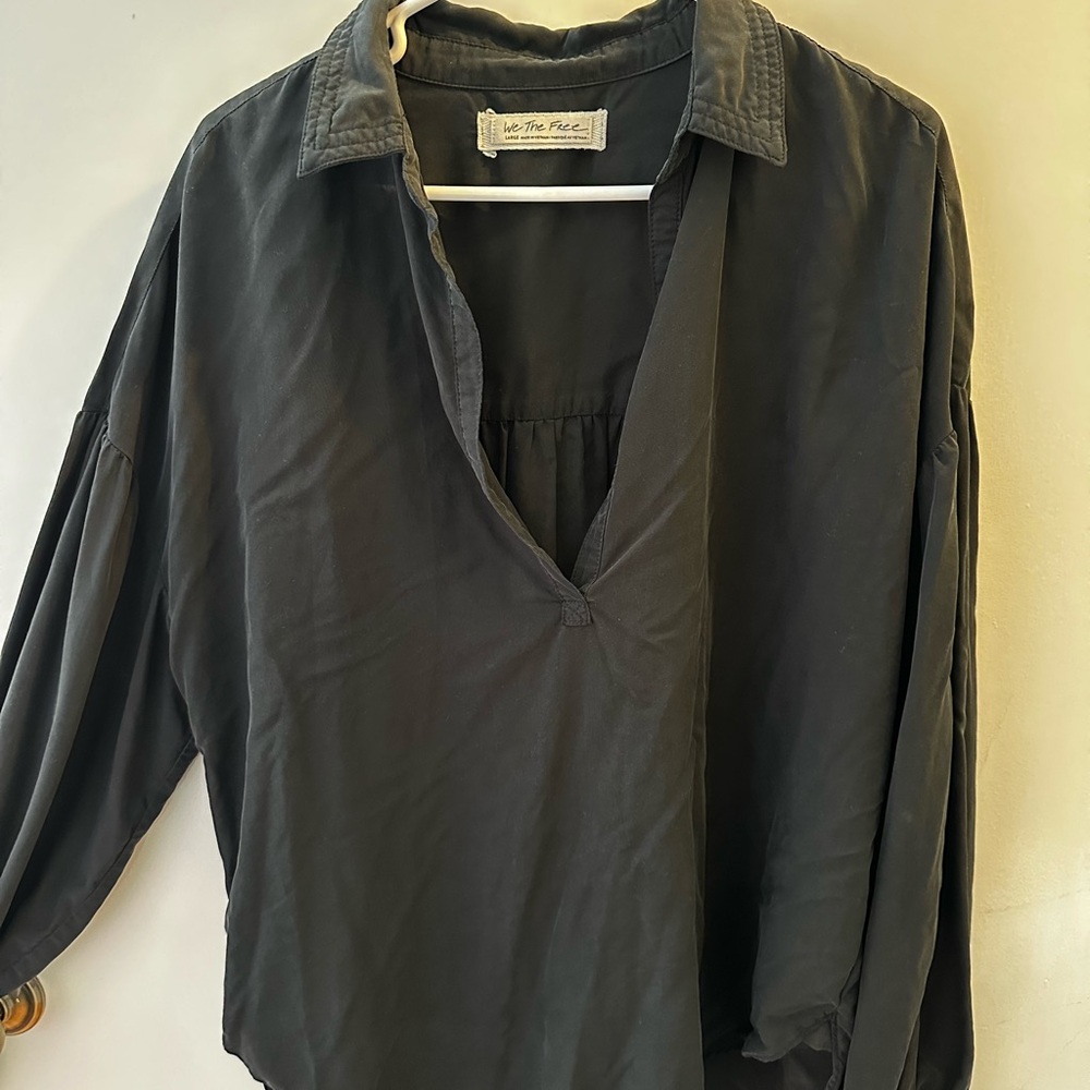 We The Free Black V-Neck Blouse